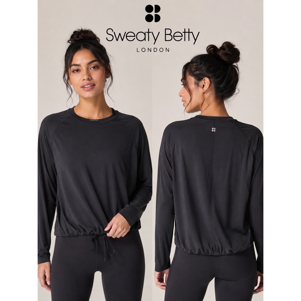 Sweaty Betty After Class Long Sleeve Top Black Drawstring Active Gym Size S